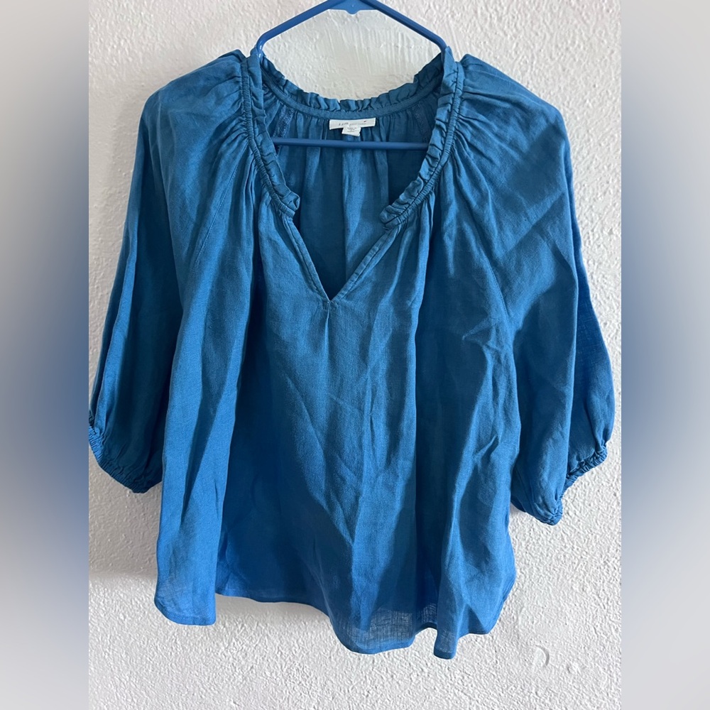 J. Jill Blue Smocked 3/4 Sleeve Blouse.